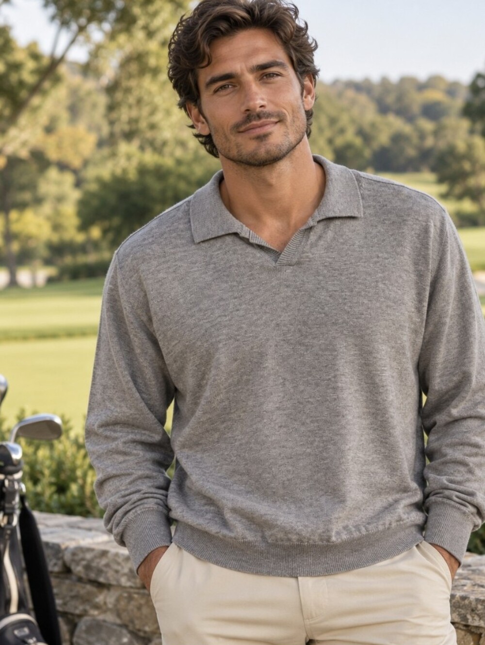 Brooks Brothers Golf Collared Sweater Gray Pullover Preppy 100% Cotton Mens Sz L